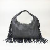 BOTTEGA VENETA WOVEN BLK CALF LEA LARGE FRINGE HOBO - BLuxe Boutique