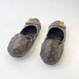 LOUIS VUITTON LUCKY LOCK BRN IRRIDESCENT LEA BALLERINA FLATS sz 37.5