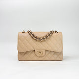CHANEL 19S IRRIDESCENT BEIGE CAVIAR LEATHER WITH GHW CLASSIC JUMBO DOUBLE FLAP BAG - BLuxe Boutique