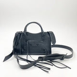 BALENCIAGA MINI CLASSIC CITY TWO WAY / CROSSBODY IN MATTE BLK CROC & BHW