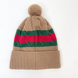 GUCCI BEIGE WEB WOOL KNIT HAT UNISEX