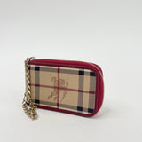 BURBERRY HAYMARKET CHECK WRISTLET & CARD CASE W CHAIN