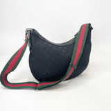 GUCCI BLK CANVAS & WEB STRAP SADDLE CROSSBODY 