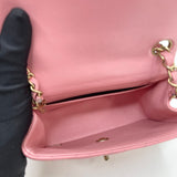 PRE LOVED CHANEL CLASSIC MINI SQUARE IN PINK LMBSKIN & AGED GHW