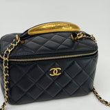 CHANEL RECTANGULAR METAL TOP HANDLE VANITY IN BLK LMBSKN & BRUSHED GHW