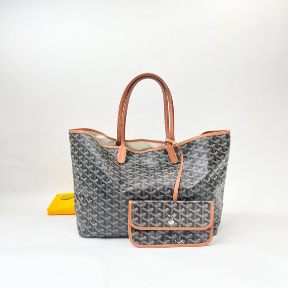 GOYARD ST LOUIS PM BLK COATED CANVAS TOTE + POUCH