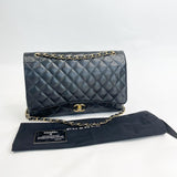 CHANEL BLK CAVIAR LEATHER MAXI DOUBLE FLAP W GHW