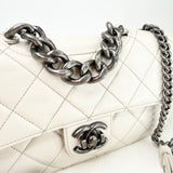 CHANEL PERFECT EDGE FLAP BAG IN AGED WHITE CALFSKIN LEA & RUTHENIUM HW