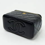 CHANEL RECTANGULAR METAL TOP HANDLE VANITY IN BLK LMBSKN & BRUSHED GHW