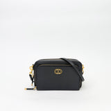 CHRISTIAN DIOR CARO DOUBLE POUCH CAMERA CROSSBODY IN BLK GRAINED CLFSKN & GHW - BLuxe Boutique