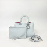 CHRISTIAN DIOR DIORISSIMO MEDIUM TOTE BAG + ZIP WRISTLET POUCH IN LT BLUE & FUCSHIA PEBBLED LEA & SHW