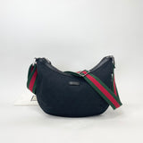 GUCCI BLK CANVAS & WEB STRAP SADDLE CROSSBODY 