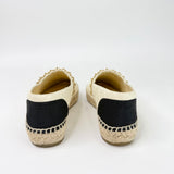 CHANEL CHAIN BEIGE & BLK QUILTED LEA ESPADRILLES sz 34