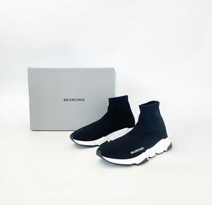 BALENCIAGA MENS SPEED KNIT SNEAKERS BLK/WHT SZ 9 / 42