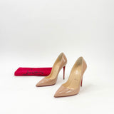 CHRISTIAN LOUBOUTIN SO KATE PUMPS IN BEIGE PATENT sz 34.5