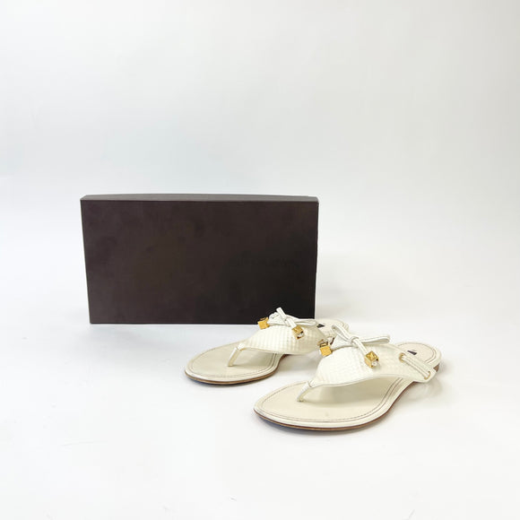 LOUIS VUITTON DICE WHT LEA SANDALS sz 37