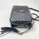 SAINT LAURENT LOU BLK CHEVRON LEA & GHW CAMERA CROSSBODY BAG