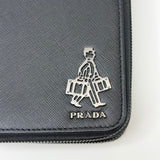 PRADA BLK SAFFIANO LEA DOUBLE ZIP ORGANIZER CLUTCH