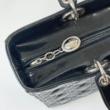 CHRISTIAN DIOR LADY DIOR LARGE IN BLK PAT LEA & SHW