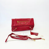 BALENCIAGA LE CITY CLUTCH ON STRAP IN RED ARENA LMBSKIN LEA & GHW