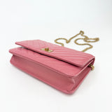CHANEL REISSUE WOC IN PINK LAMB CRINKLE LEA & BRUSHED GHW