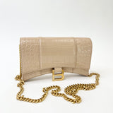 BALENCIAGA BEIGE CROC EMBOSSED LEA HOURGLASS WOC