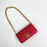 GUCCI MARMONT MINI RED LEA FLAP CROSSBODY/ BELT BAG