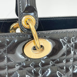 CHRISTIAN DIOR LADY DIOR LARGE TOTE IN BLK PATENT LEA & GHW