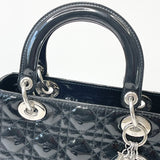 CHRISTIAN DIOR LADY DIOR MEDIUM IN BLK PAT & SHW W STRAP