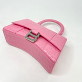 BALENCIAGA XS HOURGLASS IN PINK CROC EMBOSSED LEA