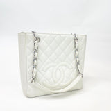 CHANEL WHITE CAVIAR QUILTED PETITE SHOPPING TOTE ( PST )