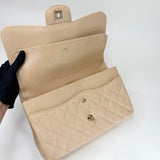 CHANEL 19S IRRIDESCENT BEIGE CAVIAR LEATHER WITH GHW CLASSIC JUMBO DOUBLE FLAP BAG - BLuxe Boutique