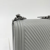 CHANEL LARGE GREY CHEVRON LMSKN LEATHER & RUTHENIUM HW BOY BAG