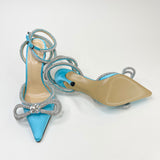 MACH & MACH DOUBLE BOW TURQUOISE SILK PUMPS sz 38.5