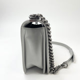 CHANEL LARGE GREY CHEVRON LMSKN LEATHER & RUTHENIUM HW BOY BAG