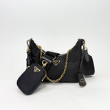 PRADA RE EDITION 2005 CROSSBODY IN BLK NYLON & GHW