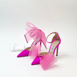 JIMMY CHOO AVERLY PINK SILK BOW PUMPS Sz 39