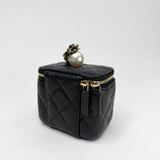CHANEL MINI SQUARE VANITY PEARL TOP HANDLE IN BLK CAVIAR LEA & LIGHT GHW