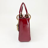 CHRISTIAN DIOR MINI LADY DIOR IN RED PATENT LEA & GHW - BLuxe Boutique