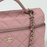 CHANEL SLIM VANITY TOP HANDLE W CHAIN IN PINK CAVIAR LEA & LIGHT GHW