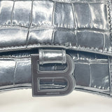 BALENCIAGA XS HOURGLASS IN BLK EMBOSSED LEA & MATTE BLK HW