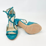 JIMMY CHOO AZIA TEAL PAT LEA SANDALS sz 36.5