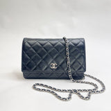 CHANEL BLK LEATHER CLASSIC WALLET ON CHAIN W SHW