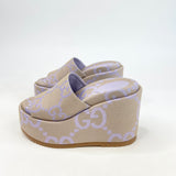 GUCCI JUMBO GG LILAC & BEIGE PLATFORM WEDGES sz 36.5