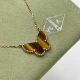 VAN CLEEF & ARPELS LUCKY ALHAMBRA BUTTERFLY PENDANT NECKLACE IN 18K YELLOW GOLD W TIGER EYE