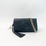 GUCCI SOHO BLK LEATHER FLAP CROSSBODY BAG