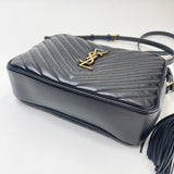 SAINT LAURENT LOU BLK CHEVRON LEA & GHW CAMERA CROSSBODY BAG