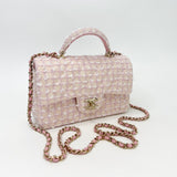 CHANEL PINK TWEED MINI TOP HANDLE BAG