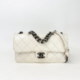 CHANEL PERFECT EDGE FLAP BAG IN AGED WHITE CALFSKIN LEA & RUTHENIUM HW