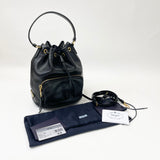 PRADA DUET TOP HANDLE BUCKET BAG IN BLK CALFSKIN LEA & GHW